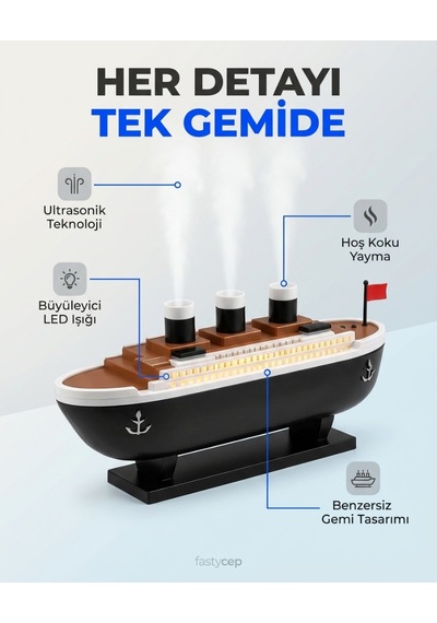 Jellyfish Gemi Tasarimli Aroma Difuzor Led Efektli Abundance Prosperity