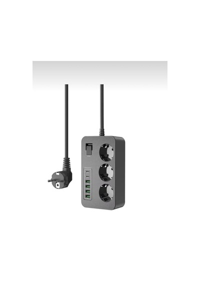 Çoklu Priz 3 Ac Soket + 5 Usb 2 Usb-c, 3 Usb-a - 2 Metre Kablo, Çocuk Korumalı, 3000w Güç, Isıya Dayanıklı, Anahtarlı Uzatma Kablosu