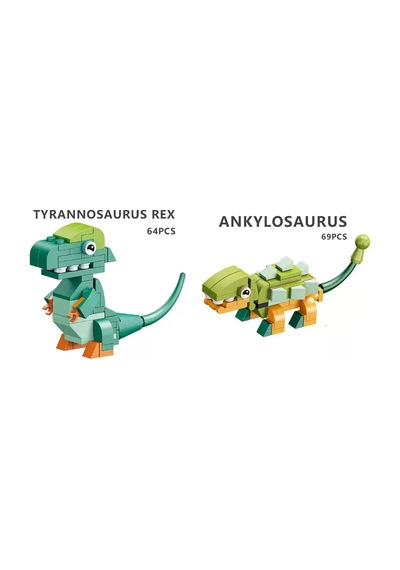 2'li Dinozor Blok Seti - T-rex Ve Ankylosaurus Yapboz Oyuncak 133 Parça -  Eğitici Set