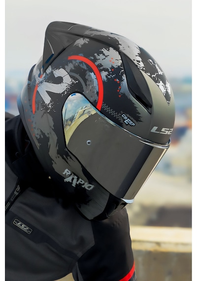 Spoıler Gri Cam + Ls2 Rapid 2 Circle Motosiklet Kaskı Mat Siyah - Kırmızı