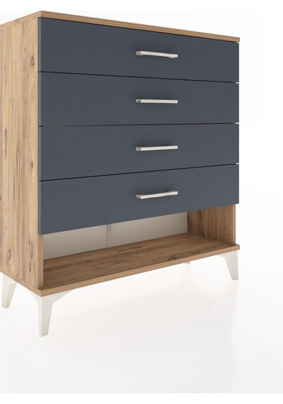 Arges Şifonyer 4 Çekmeceli 88x30x96 Çam-antrasit Atlas Çam