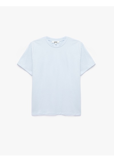 Koton Pamuklu Kısa Kollu Bisiklet Yaka Oversize Basic Tişört Mavi 7wak50007ek