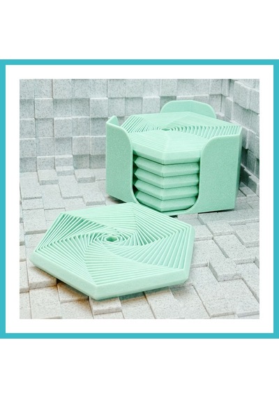 Bezos 3d Baskı Super Fidget Coaster Seti - Altıgen Desenli Bardak Altlığı Ve Tutucu-mint Dfnbez Mint Yeşili