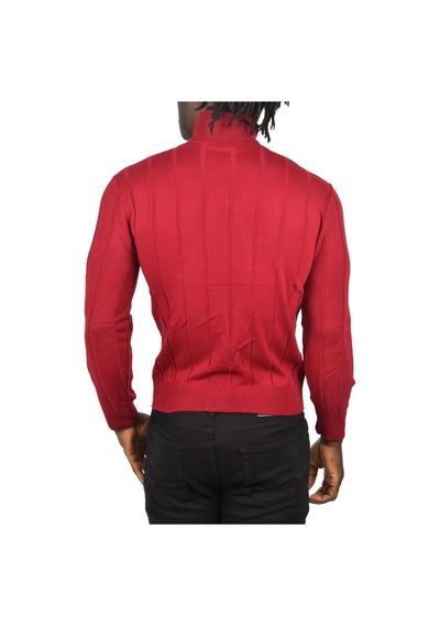Deepsea Erkek Bordo Slim Fit Likralı Tam Balıkçı Yaka Çizgili Boğazlı Kazak 2505504 Bordo