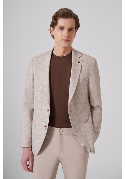 Morven Erkek Kahve Keten Trend Desenli Slim Fit Mono Yaka Ceket 26ys002003400 Kahve