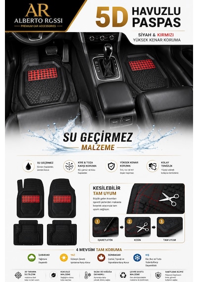 Ford Mustang Mach-e 2026 Model Uyumlu Venüs Kırmızı 5d Havuzlu Paspas Yumuşak Kaymaz Taban