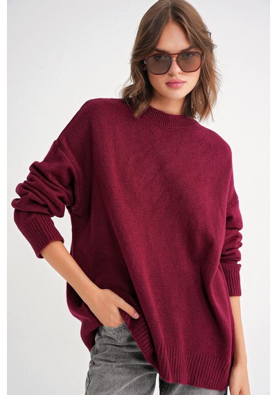 Hiccup Mixray Oversize Triko Kazak Bordo - Kırmızı