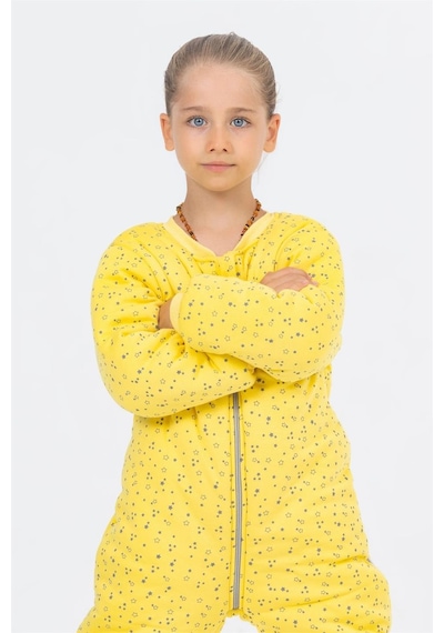 Cantoy Kız Erkek Çocuk Kalın Elyaf Dolgulu Premium Kalite 2.5 Tog Desenli Uyku Tulumu Açık Sarı