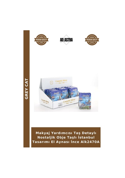 Makyaj Yardımcısı Taş Detaylı Nostaljik Obje Taşlı İstanbul Tasarımı El Aynası İnce Alk2470a