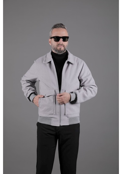 Ohepmoda Torba Cepli Ribanalı Erkek Kaşe Kaban Mont Gri