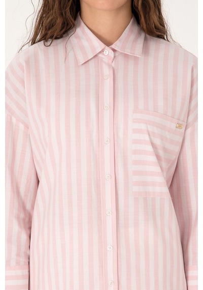 U.S. Polo Assn. Kadın Açık Pembe Çizgili Uzun Kollu Gömlek 50299426-VR078 U.S. Polo Assn. Kadın Açık Pembe Çizgili Uzun Kollu Gömlek 50299426-VR078