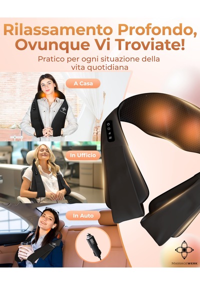 Massagewerk Shiatsu Sırt Ve Boyun Masajı Isı Fonksiyonlu Elektrikli Boyun Masajı Ergonomiktir, Kas Gerginliğini Ve Ağrıyı Hafifletmek İçin İdealdir