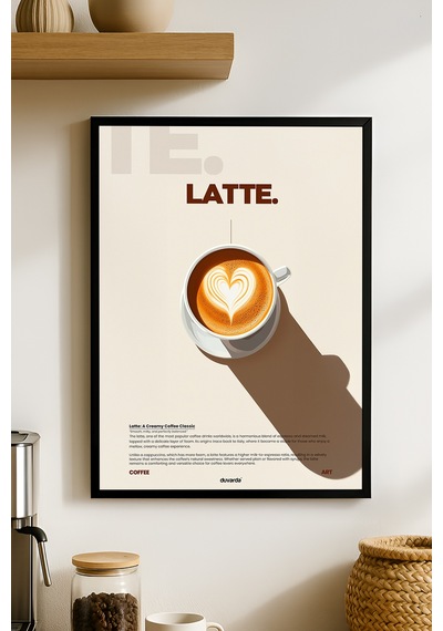 Latte Kahve Siyah Ahşap Çerçeveli Poster, Dekoratif Duvar Tablosu