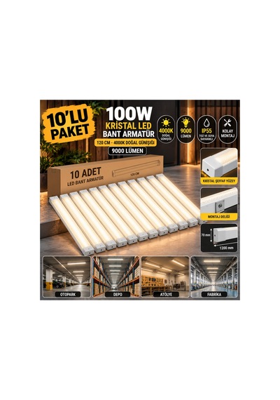 10 Lu Paket Kristal Desenli Beyaz 120 Cm Led Armatür 4000k Doğal Gün Işığı Sarı - 941473988 Sarı
