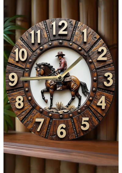 Western Kovboy Temalı 3d Görünümlü Mdf Duvar Saati - 33 Cm Sdw303 Renkli
