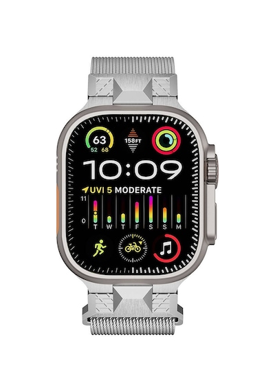 Apple Uyumlu  Watch  Ultra 49mm Zore Krd-107 Metal Hasır Kordon-gümüş
