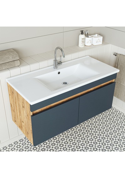 Roomart '' Lavabolu '' Atlantik- Antrasit Mdf 100cm Banyo Dolabı Atlantik Çam - Beyaz