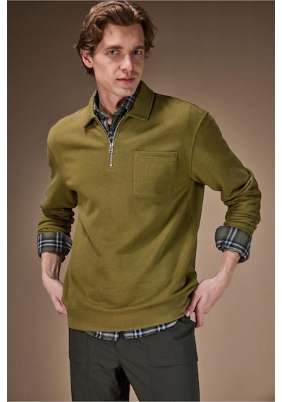 Defacto Yarım Fermuarlı Sweatshirt F8215ax26spkh256 Haki-kh256
