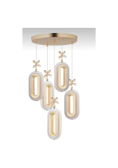 5'li Gold Kaplama Sarkıt Led Salon Avize 3 Renk Ledli Gold