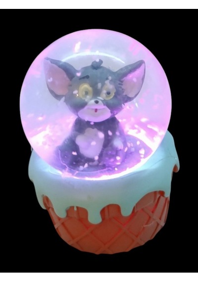 Tom Figürlü 9cmx8cm Ebat Pilli Işıklı Dekoratif Kar Küre 9cm X 8cm