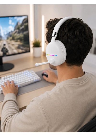 Beyaz Bluetooth 5.0 Mikrofonlu Kablosuz Kulak Üstü Kulaklık Rgb Işıklı Type-c Şarjlı Çok Renkli 48291282