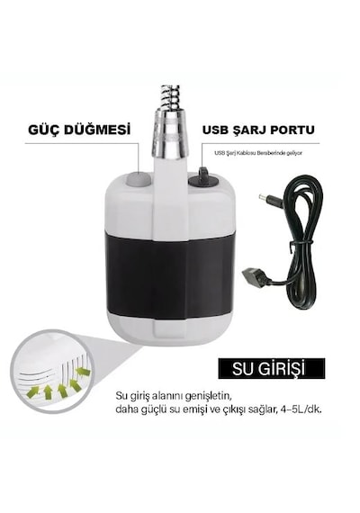 Robo Şarjlı Portatif Taşınabilir Duş Beyaz