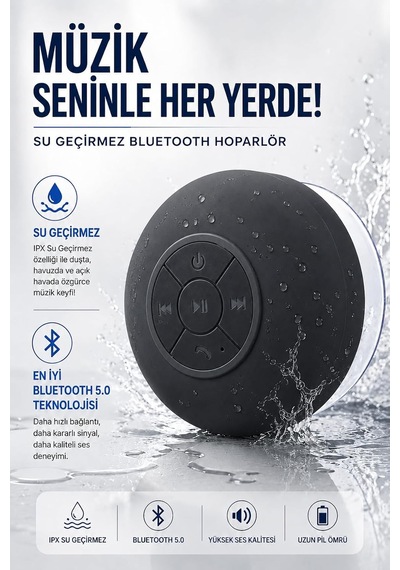 Su Geçirmez Bluetooth Hoparlör Vantuzlu Havuzda Yağmurlu Havalarda Ipx4 3w Kaliteli Ses Banyo Duş Hoparlörü S56 Siyah