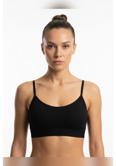 Mataş Kadın İnce İp Askılı Pedli Fitilli Pamuklu Büstiyer Crop Bralette Siyah