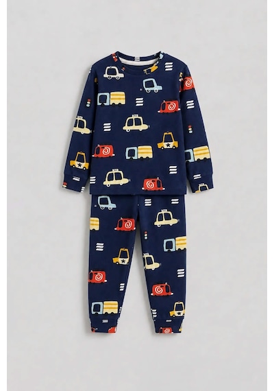 Zuzunga Araba Desenli Pamuk Süprem Kumaş Erkek Bebek - Çocuk Pijama Takımı Lacivert