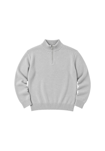 Battalmoda Erkek Büyük Beden Açık Gri Hattush Fermuarlı Dik Yaka Triko Kazak 3xl-4xl-5xl-6xl
