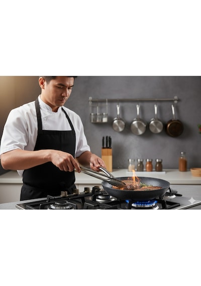 Polochef Megatron Granit Çelik Saplı Izgara,patates,balık Kızartma Tavası Büyük Boy Mega 32 Cm Gri