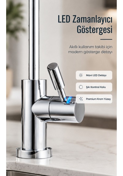 Ncps883cp-l Led Göstergeli Krom Arıtma Musluğu Premium Ro Musluk Gümüş