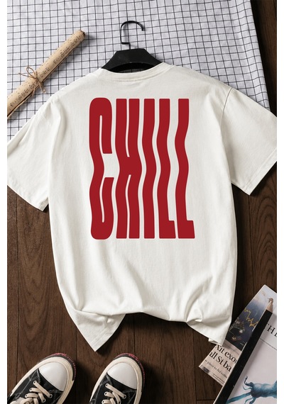 Spoyi Chill Wave Tasarımlı %100 Pamuk Yarım Oversize Beyaz T-lhirt