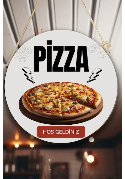 Pizza Salonu İçin Tek Taraflı Hoş Geldiniz Tabelası, Pizza Dükkan Kapı Duvar Tablo Pano Süs Dekor
