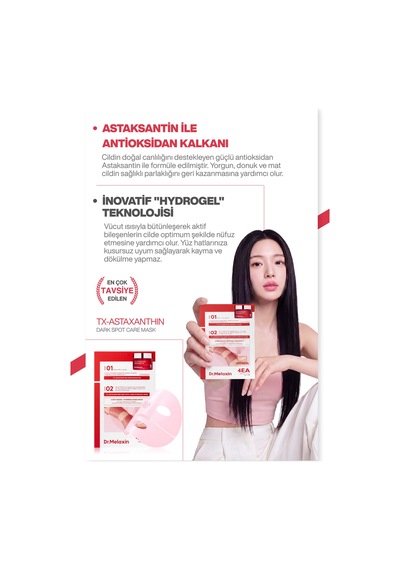 Tx Astaxanthin Leke Karşıtı Hidrojel Aydınlatıcı & Ton Eşitleyici Yüz Maskesi 4 Adet