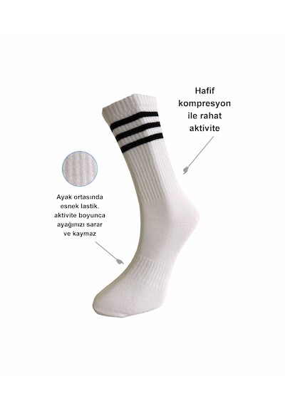 Silk Step 5'li Paket Erkek Spor Çorabı Beyaz Zemin Üzerine, 5 Farklı Çember Detaylı Beyaz