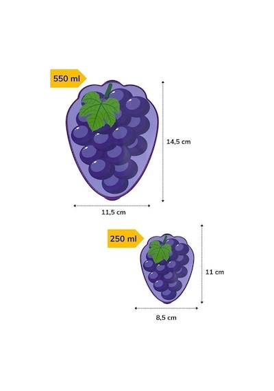 Ermege 2'li İç İçe Geçebilen Üzüm Model Saklama Ve Beslenme Kabı Seti 550 Ml + 250 Ml Çok Renkli
