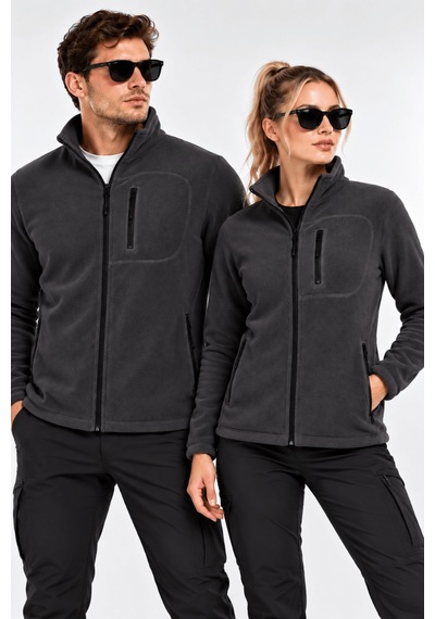 Genius Store Unisex Polar Tam Fermuarlı 3 Cepli Tüylenme Yapmaz Soğuğa Karşı Dayanaklı Spor Erkek-kadın Polar Tekli Koyu Füme