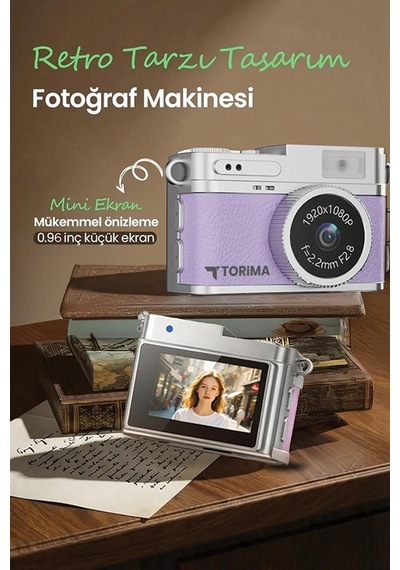 Mini Dijital Kamera Selfie Video Vlog Kamerası Mini Anahtarlık 1080p Cmr35 Mor