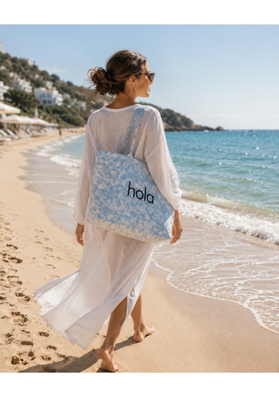 İcone Bag Icone Degrade Baskılı Kanvas Omuz Çantası, Degrade Plaj Çantası, Plaj Çantası, Beach Bag Mavi
