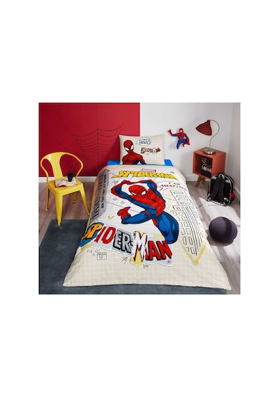 Spiderman Web Sling Tek Kişilik Lisanslı Lastikli Çocuk Nevresim Takımı Kahve