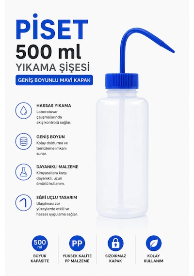 Piset 500 Ml - Yıkama Şişesi - Geniş Boyunlu Mavi Kapak