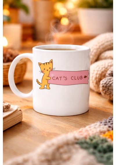 Cat S Club Kedi Desenli Porselen Kupa Model 68 Sevimli Turuncu Kedi Figürlü, Kahve & Çay Kupası, Kedi Severlere Özel Hediye Diğer