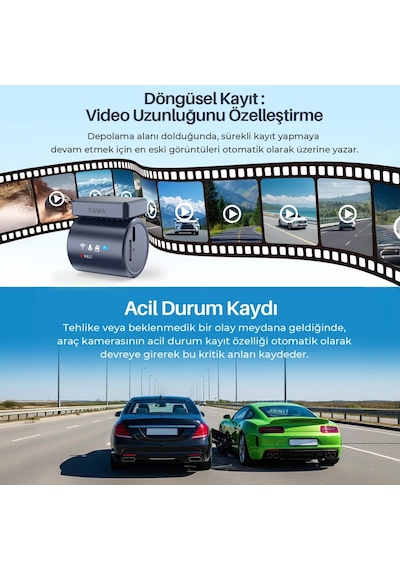 Kawa Mini 3 Pro Gen2 2K 1296P WDR 145° Geniş Açı Lens Araç Kamerası