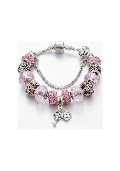Yeni Tarz ,pembe Crystal Şık Kalp , Aşk Sevgi Charmlı Bileklik, Ahşap Kutu İçerisinde Gümüş Gümüş