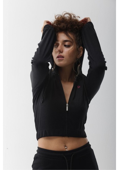 Kaşkorse Siyah Fitilli Fermuarlı Sweatshirt Siyah