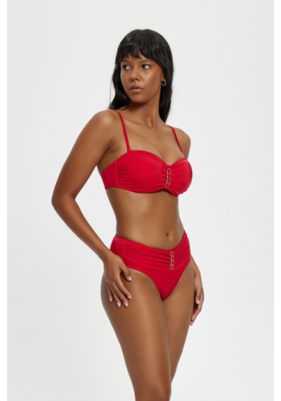 Louren Düz Renk Zincir Detaylı Çıkarılabilir Askılı Telli Boş Kaplı Kalın Kenarlı Straplez Bikini Takımı Kırmızı Louren Düz Renk Zincir Detaylı Çıkarılabilir Askılı Telli Boş Kaplı Kalın Kenarlı Straplez Bikini Takımı Kırmızı