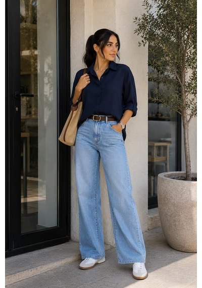 Maşuka Oversize Rahat Kalıp Uzun Kollu Keten Günlük Şık Kadın Gömlek - Tunik Lacivert Lacivert Maşuka Oversize Rahat Kalıp Uzun Kollu Keten Günlük Şık Kadın Gömlek - Tunik Lacivert Lacivert