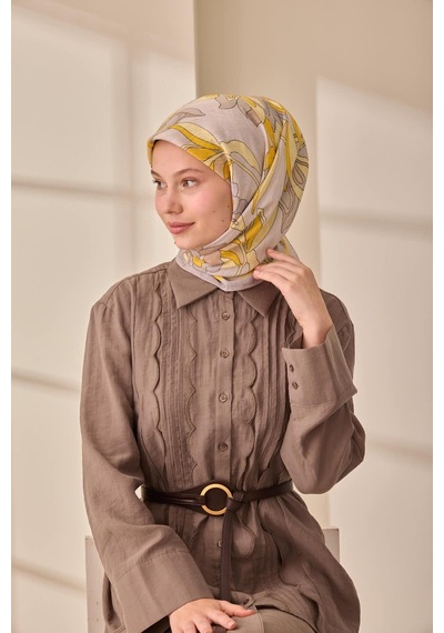 Silk Home Olinda İpek Eşarp 47003-35 Gümüş, Sarı, Koyu Gri, Butter Yellow