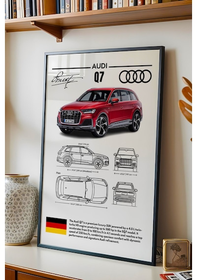 Audi Q7 Tablo - Teknik Özellikli Alman Lüks Suv Poster - Çerçeveli Duvar Dekoru - Araba Blueprint Siyah Audi Q7 Tablo - Teknik Özellikli Alman Lüks Suv Poster - Çerçeveli Duvar Dekoru - Araba Blueprint Siyah